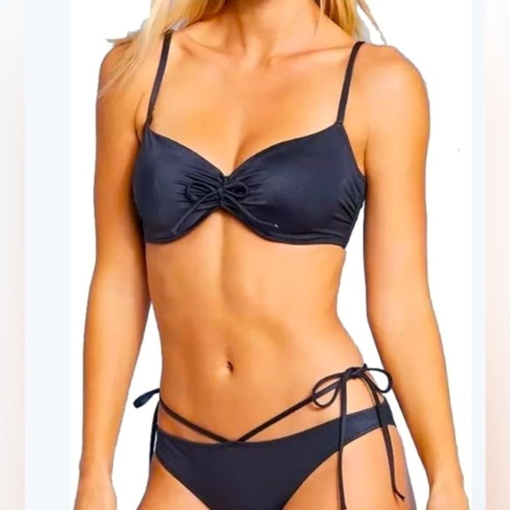 Women's Tie-front Bralette Bikini Top - Shade & Shore Black Color 36C and 36DD